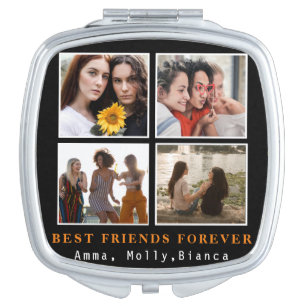 Modern Best Friends Forever Photo Collage   Bestie Compact Mirror