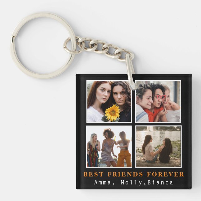 Modern Best Friends Forever Photo Collage | Bestie Keychain (Front)