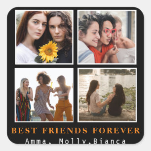 Modern Best Friends Forever Photo Collage Bestie Square Sticker