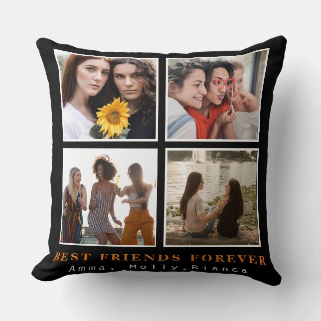 Modern Best Friends Forever Photo Collage | Bestie Throw Pillow (Front)