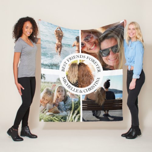 Modern Best Friends Forever Photo Collage Besties Fleece Blanket