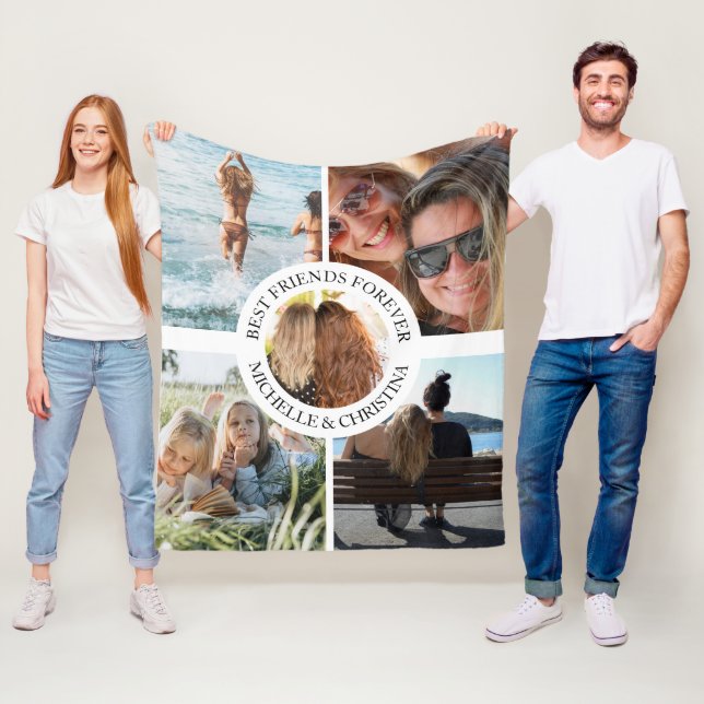 Modern Best Friends Forever Photo Collage Besties Fleece Blanket (In Situ)