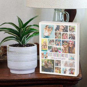 Modern BEST FRIENDS FOREVER Photo Collage Colorful Wooden Box Sign