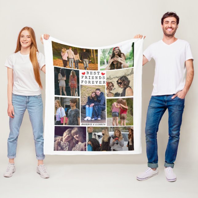Modern BEST FRIENDS FOREVER Photo Collage Fleece Blanket (In Situ)