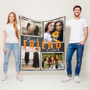 Modern BEST FRIENDS FOREVER Photo Collage Gray Fleece Blanket