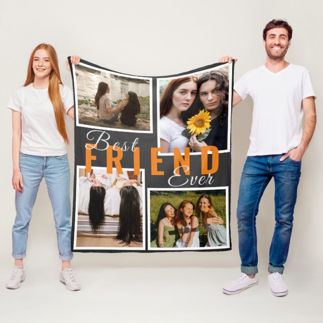 Modern BEST FRIENDS FOREVER Photo Collage Gray Fleece Blanket (In Situ)