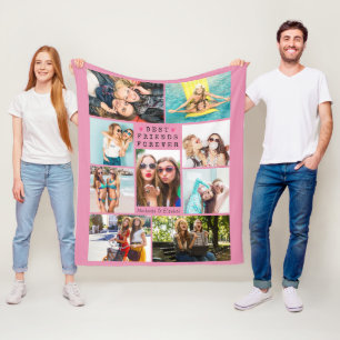 Modern BEST FRIENDS FOREVER Photo Collage Names Fleece Blanket