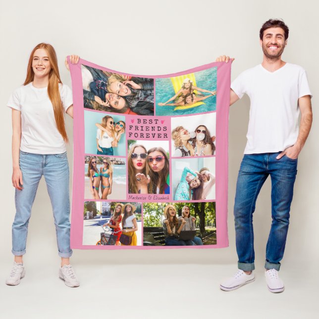 Modern BEST FRIENDS FOREVER Photo Collage Names Fleece Blanket (In Situ)