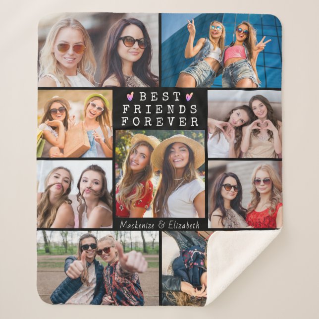 Modern BEST FRIENDS FOREVER Photo Collage Names Sherpa Blanket (Front)