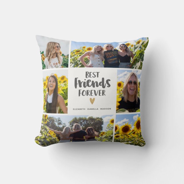 Modern Best Friends Forever Photo Collage Throw Pillow (Front)
