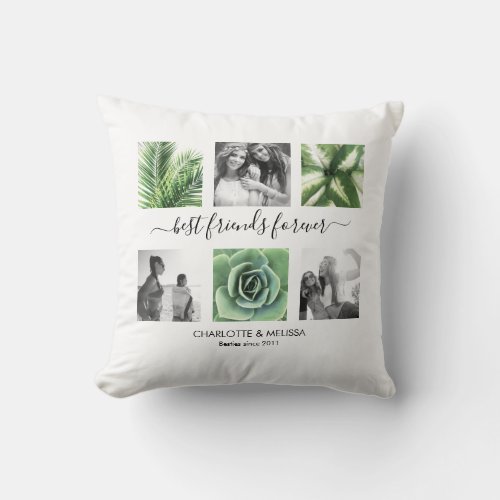 Modern best friends forever photo collage throw pillow