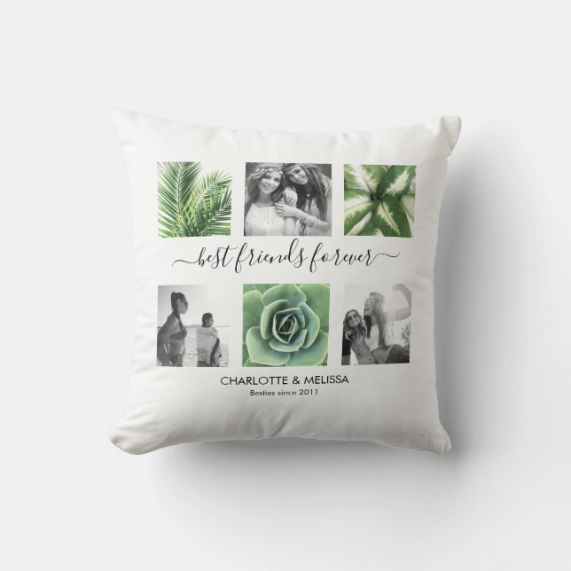 Modern best friends forever photo collage throw pillow (Front)