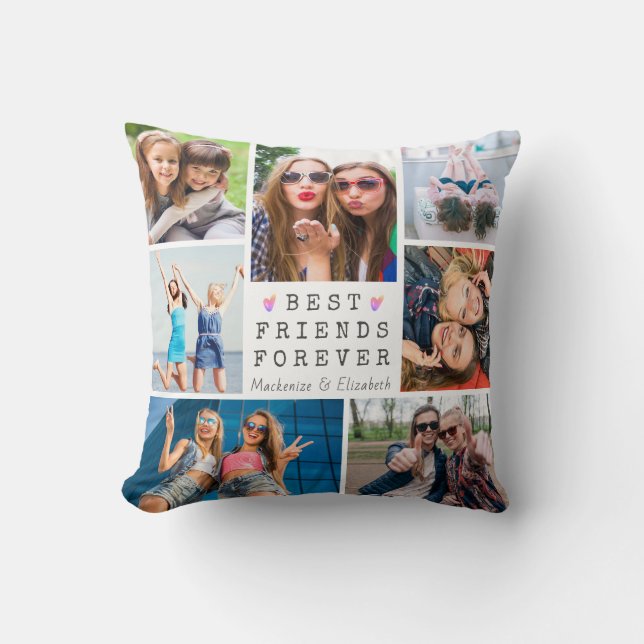 Modern BEST FRIENDS FOREVER Photo Collage White Throw Pillow (Front)