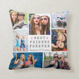 Modern BEST FRIENDS FOREVER Photo Collage White Throw Pillow
