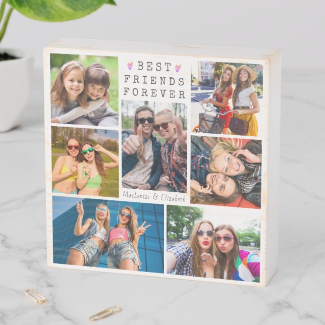 Modern BEST FRIENDS FOREVER Photo Collage Wooden B Box Sign (In Situ Horizontal)