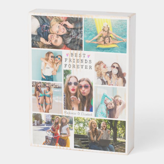 Modern BEST FRIENDS FOREVER Photo Collage Wooden Box Sign (Angled Vertical)