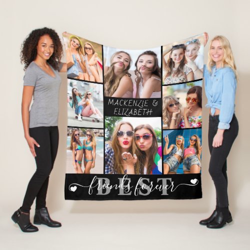 Modern BEST FRIENDS FOREVER Script 8 Photo Fleece Blanket