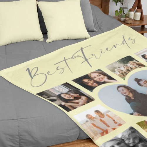 Modern  Best Friends  Heart Photo Collage Fleece Blanket