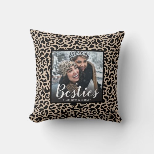 Modern Best Friends Leopard Print Photo Throw Pillow