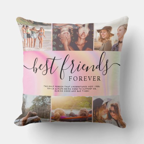 Modern best friends marble photo collage grid throw pillow