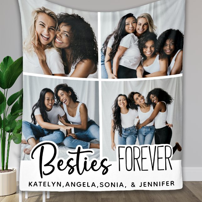 Modern Best Friends Personalized Chic 4 Photos Fleece Blanket (Creator Uploaded)