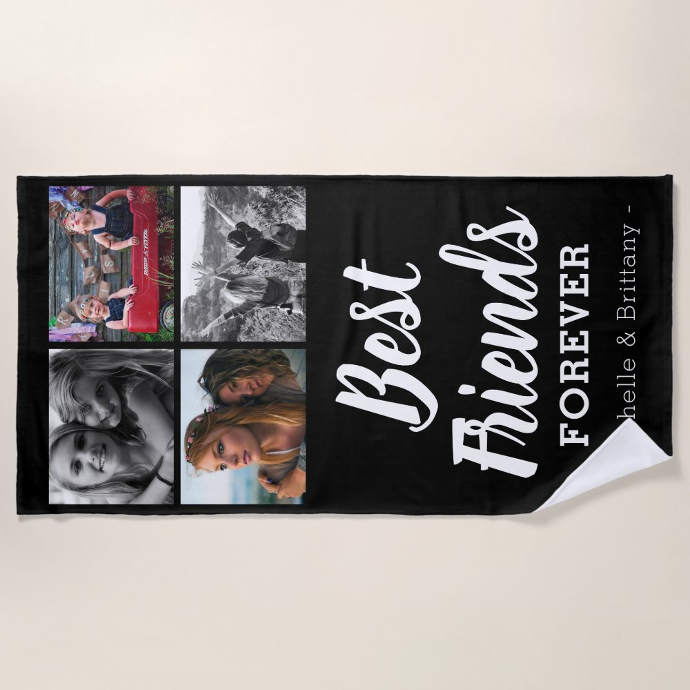 Discover Modern Best Friends Photo Collage Personalized Beach Towel