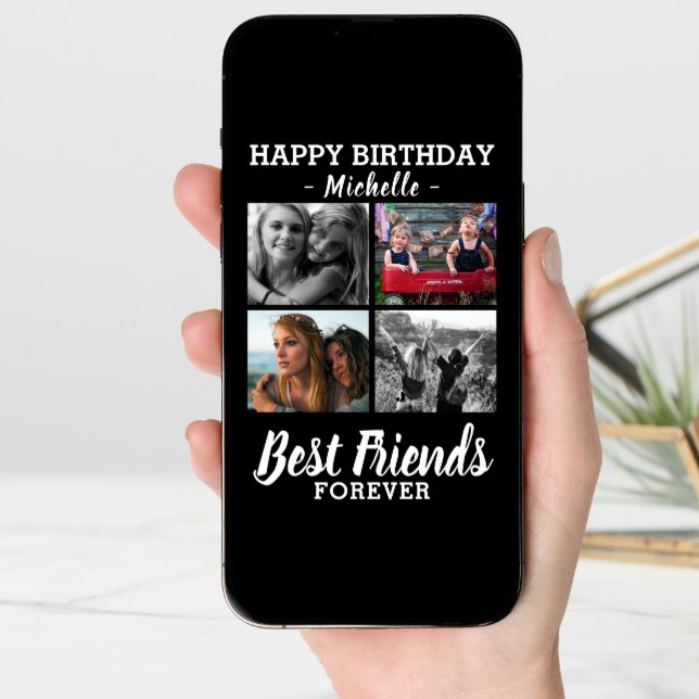 Modern Best Friends Photo Collage Happy Birthday Card (Front Digital)
