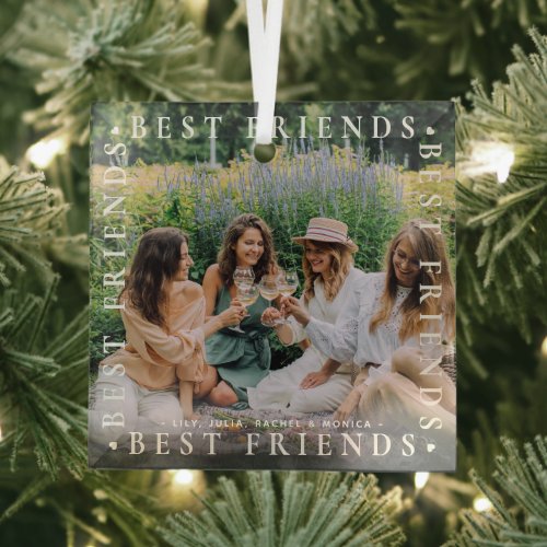 Modern Best Friends Photo  Names  Bestie Glass  Glass Ornament