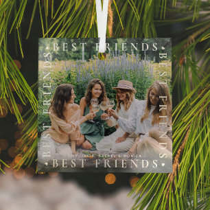 Modern Best Friends Photo & Name/s   Bestie Glass  Ornament