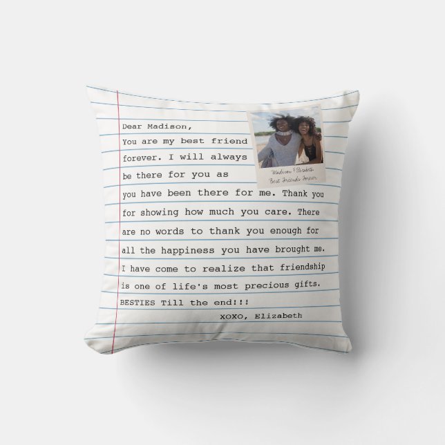 Modern Best Friends Photo Notebook Letter Message  Throw Pillow (Front)