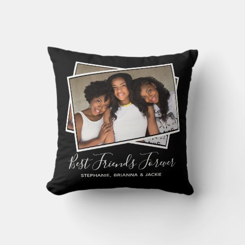 Modern Best Friends Photo Personalized Fun Black Throw Pillow