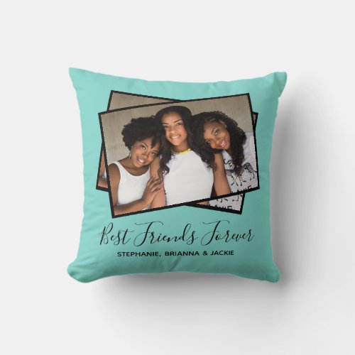 Modern Best Friends Photo Personalized Fun Green  Throw Pillow