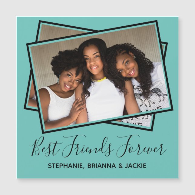 Modern Best Friends Photo Personalized Teal Magnet (Front)