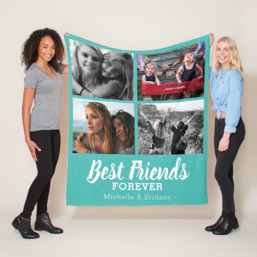 Modern Best Friends Photo  Teal Fleece Blanket