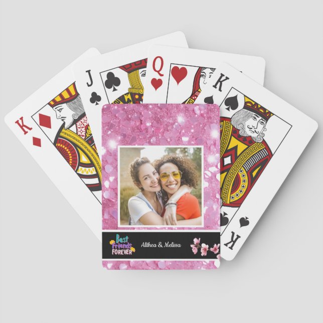 Modern Best Friends  Pink Customizable Photo  Poker Cards (Back)