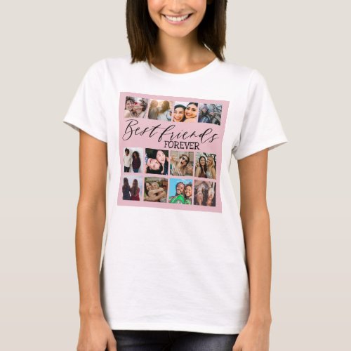 Modern Best Friends Pink Photo Collage  T_Shirt