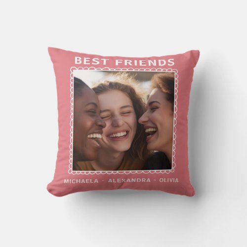 Modern Best Friends Pink Photo  Throw Pillow