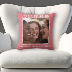 Modern Best Friends Pink Photo  Throw Pillow