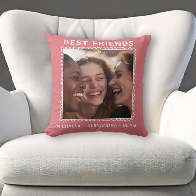 Modern Best Friends Pink Photo  Throw Pillow (Creator Uploaded)