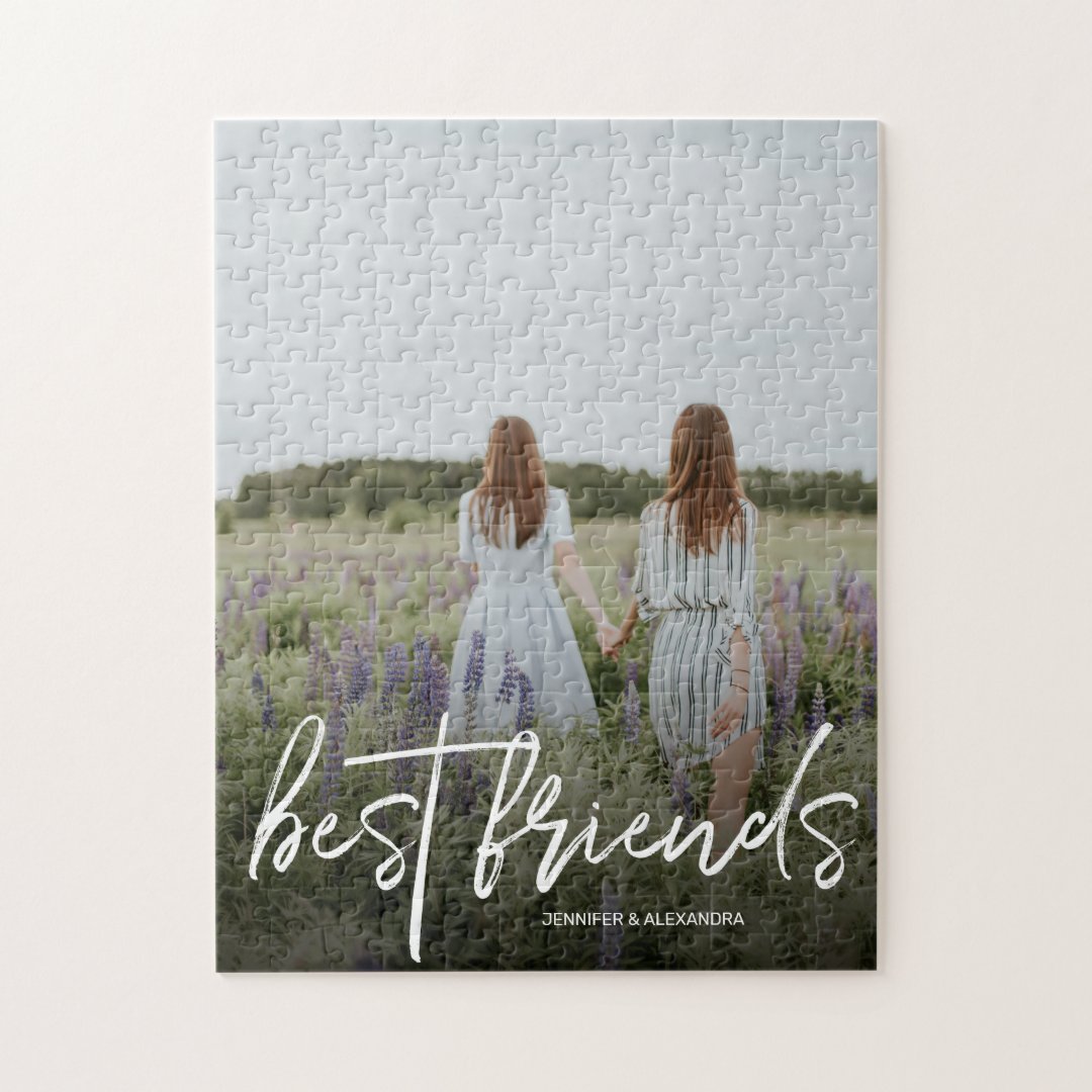 Modern Best Friends Script and Photo Jigsaw Puzzle | Zazzle