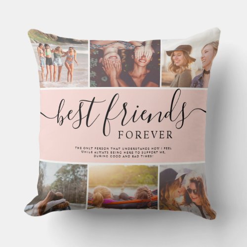 Modern best friends script name photo collage grid throw pillow