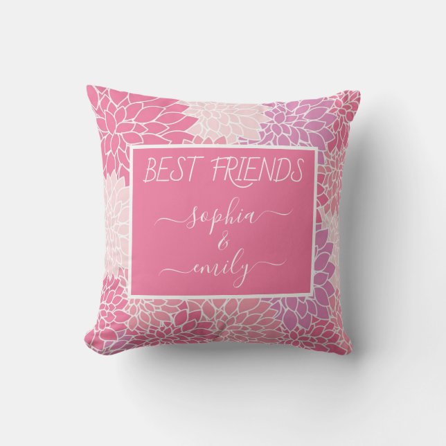 Modern Best Friends Script Name Pink Dahlia Throw Pillow (Front)
