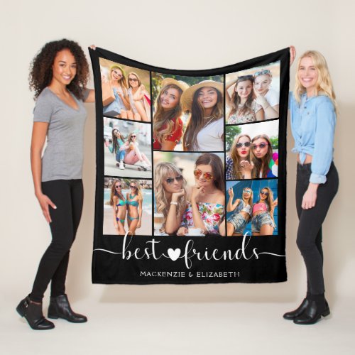Modern Best Friends Script Photo Collage  Fleece Blanket