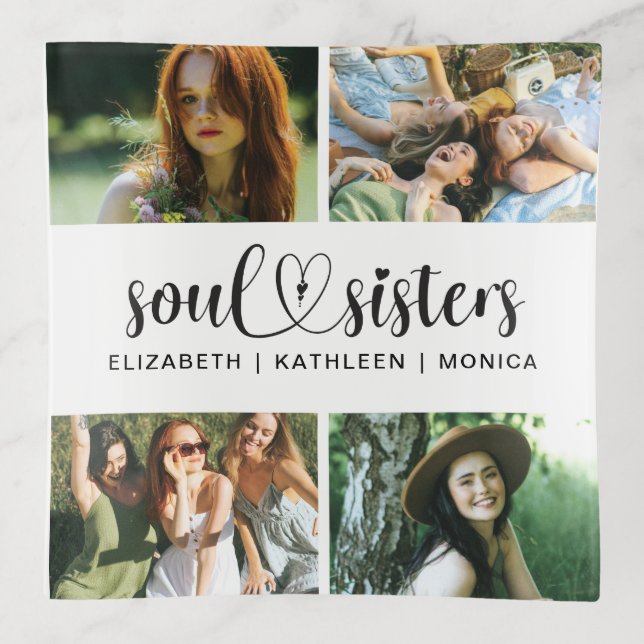 Modern Best Friends Script Photo Collage Trinket Tray (Front)
