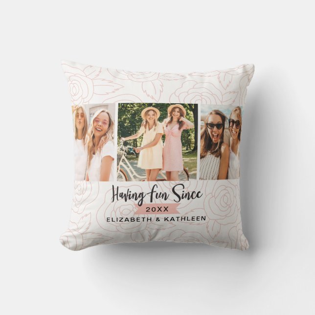 Modern Best Friends Script Photo Throw Pillow (Front)
