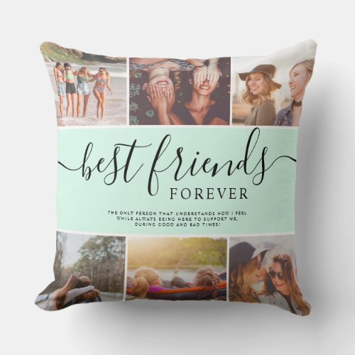 Modern best friends teal name photo collage grid throw pillow