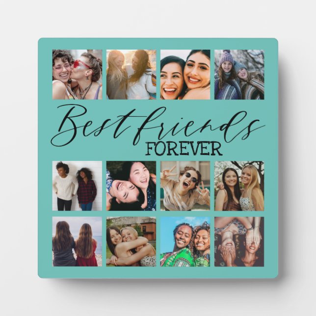 Modern Best Friends Teal Photo Collage Plaque (Front)