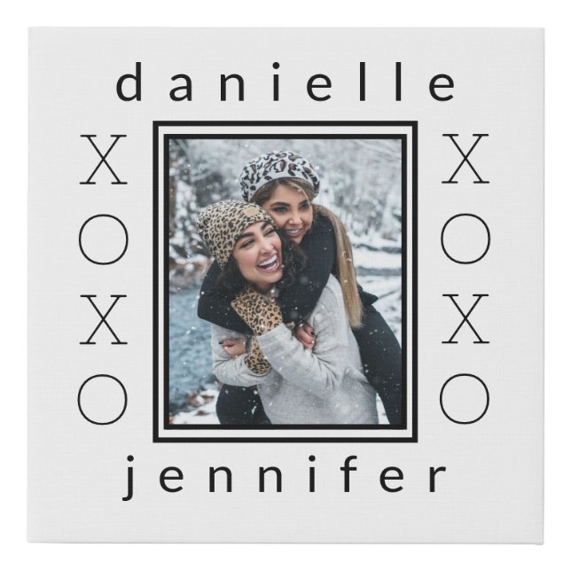 Modern Best Friends XOXO Personalized Photo Faux Canvas Print (Front)