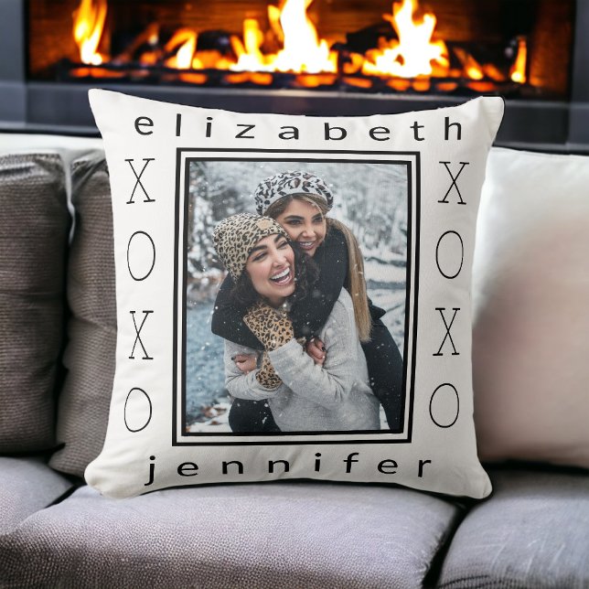 Modern Best Friends XOXO Personalized Photo Throw Pillow (Creator Uploaded)