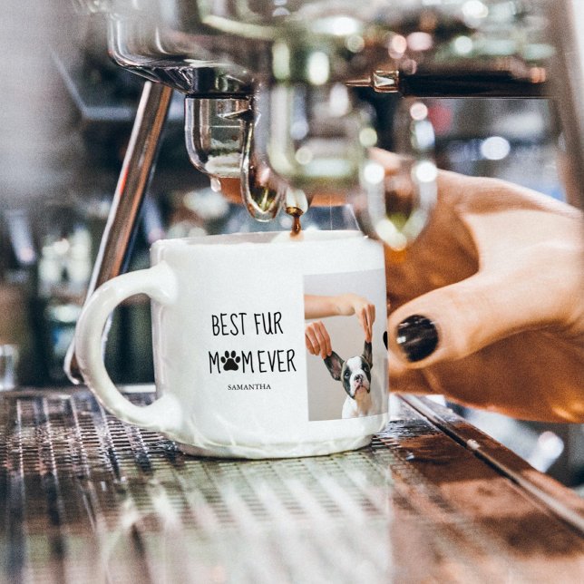 Modern Best Fur Mom Ever | Dog Photo Espresso Cup (Creator Uploaded)